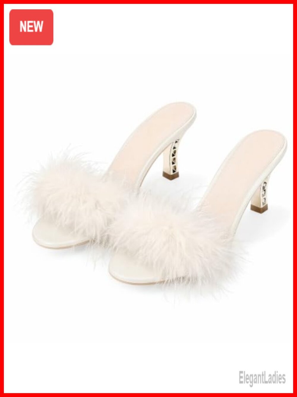 Feather Kitten Heel Slippers Open Toe Slip On Mule for Wedding Party